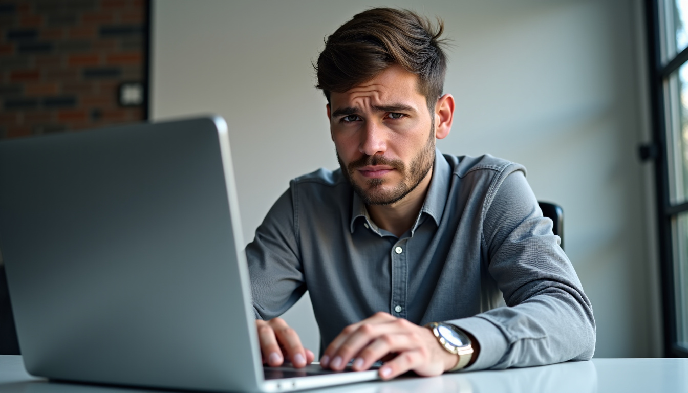 Client frustré devant son ordinateur après une commande Asics annulée sans explication