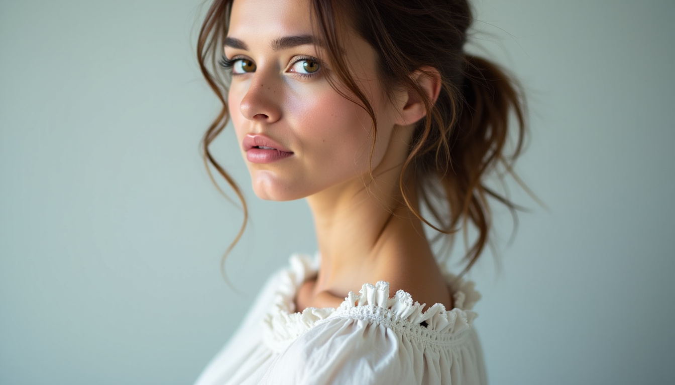 Femme avec un carré court déstructuré effilé mettant en valeur les lignes du visage et du cou