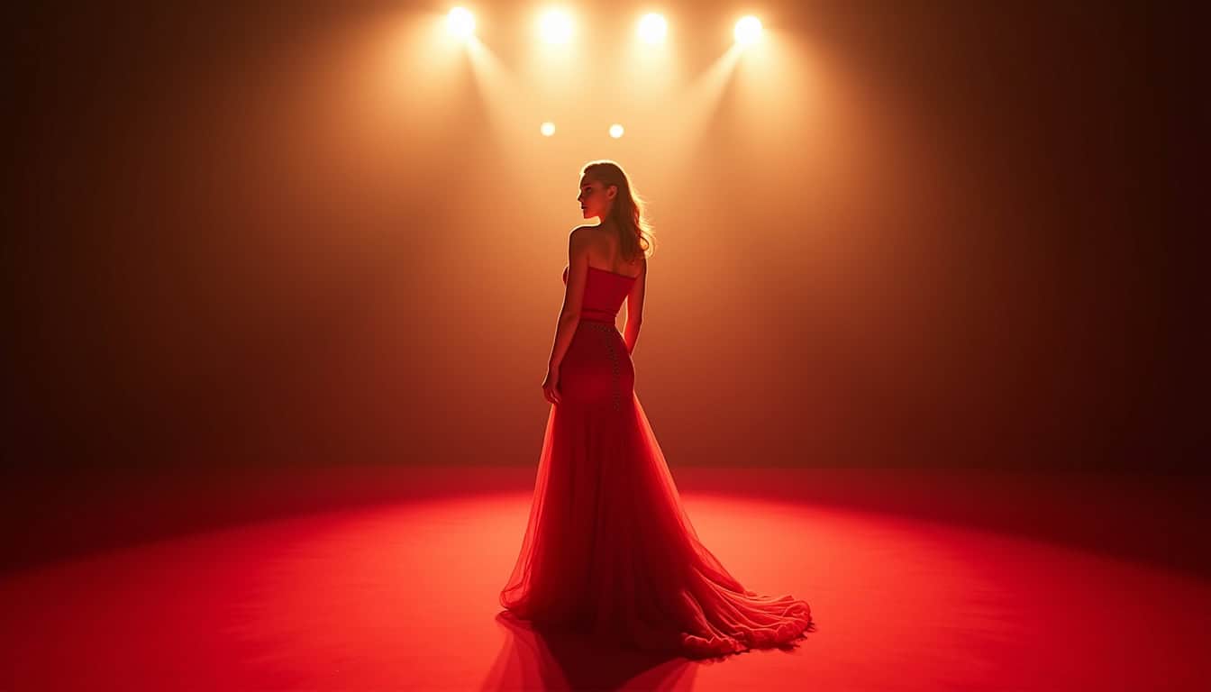 Blake Lively en robe longue sur un tapis rouge, regardant vers la caméra avec assurance