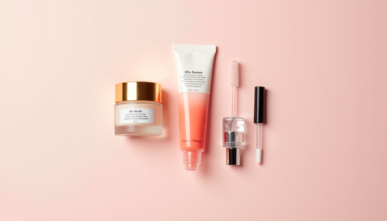 Disposition des produits phares de Glossier: After Baume, Cloud Paint, Lash Slick