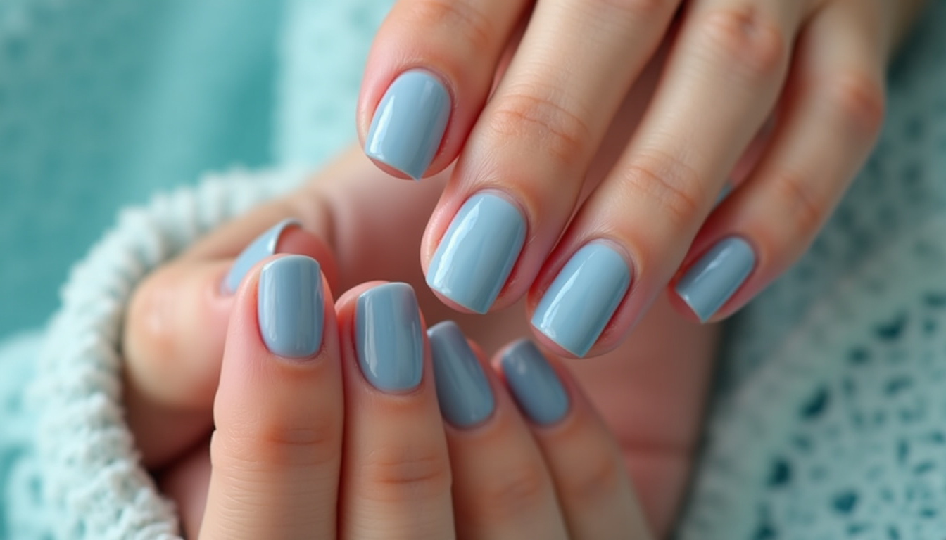 Ongles Baby Boomer colorés et pailletés: exemples de dégradés en bleu ciel, lavande et touches de doré