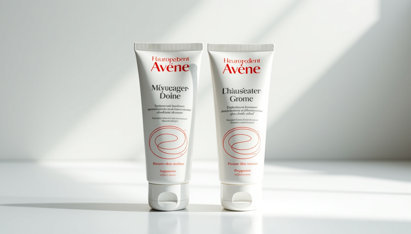 Comparaison côte à côte de deux emballages de crème Avène montrant les légères différences entre version française et américaine