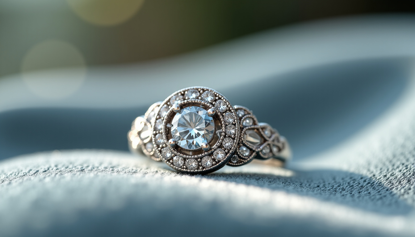 Exemple de bague Art Déco vintage avec pierres géométriques et métal blanc