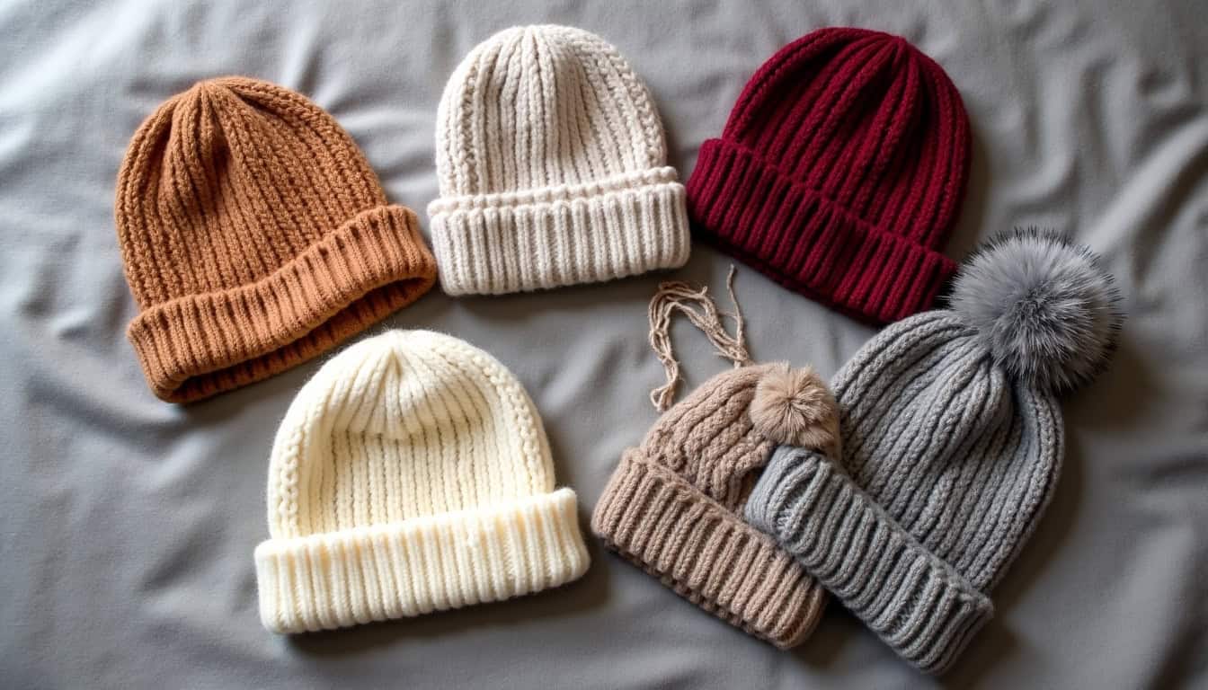 Photographie de différents bonnets femmes de marques comme Pipolaki, La Maison de l