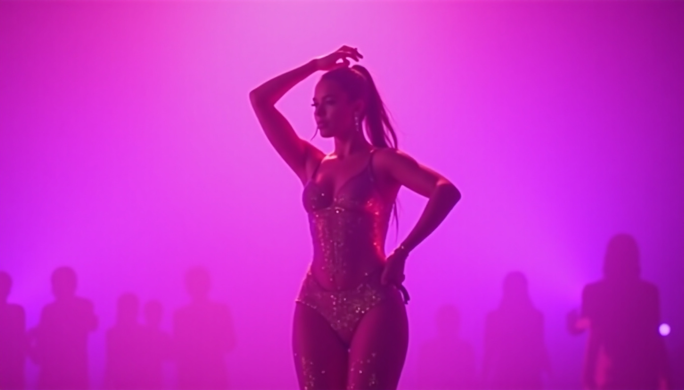 Ariana Grande en tenue de scène 2026 mettant en valeur son style vestimentaire et sa silhouette