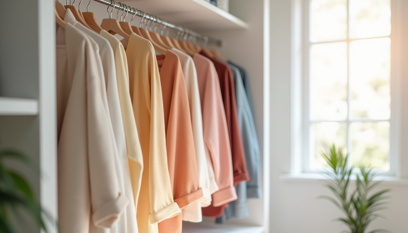 Armoire de dressing organisée par couleurs selon une palette saisonnière