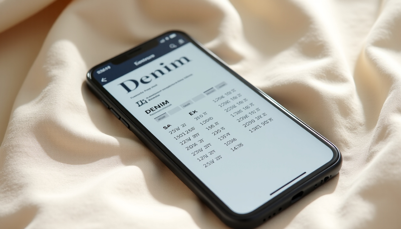 Capture d’écran du guide des tailles Rouje sur le site officiel, avec focus sur les mesures denim