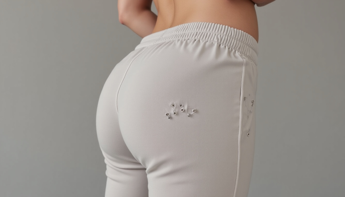 Détail d’un pantalon Lululemon en tissu French Terry montrant des signes de boulochage après un usage modéré