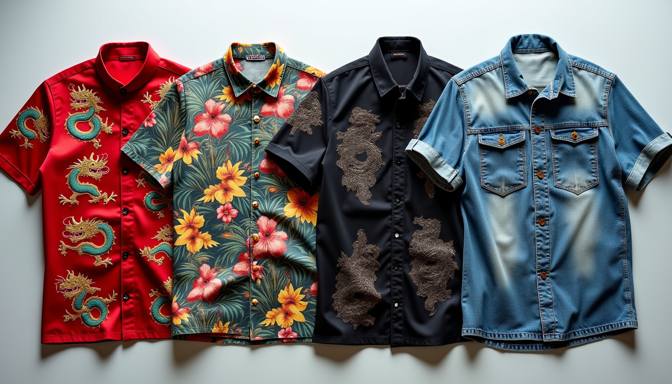 Divers styles de chemises dragon: traditionnelle, hawaïenne, gothique et streetwear