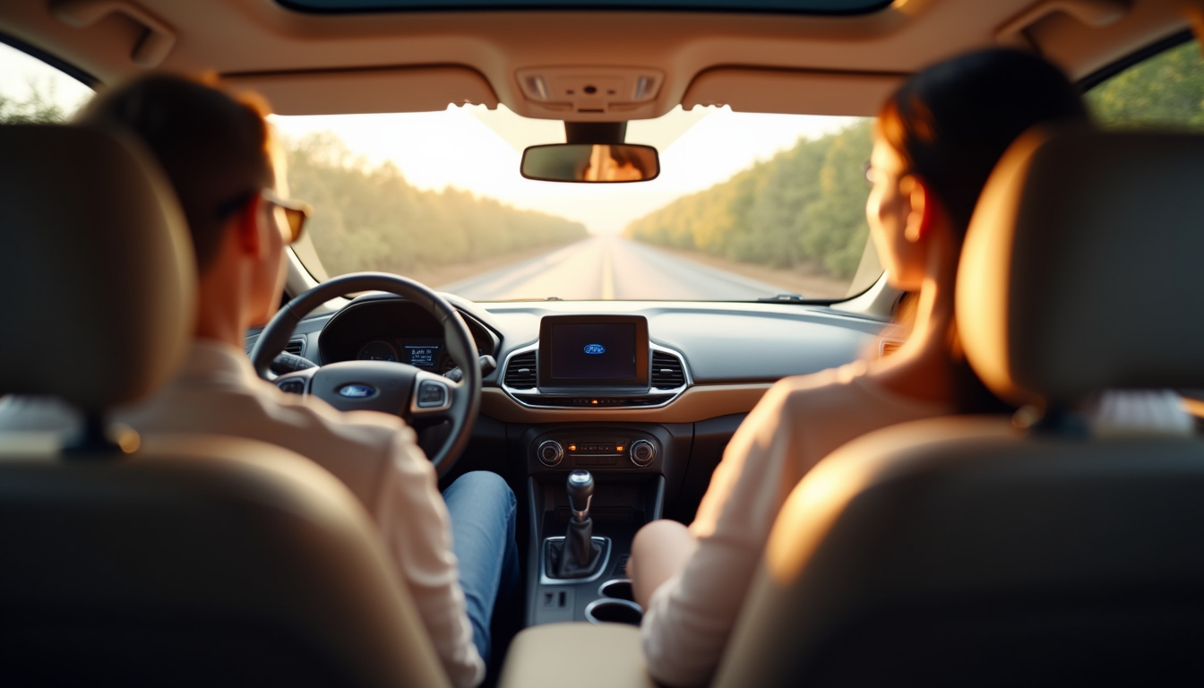 Intérieur de la Ford Puma avec sièges avant en position conduite, tableau de bord visible et ambiance lumineuse