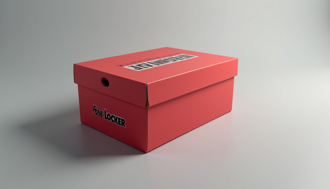 Colis Foot Locker bien emballé avec logo visible sur fond neutre