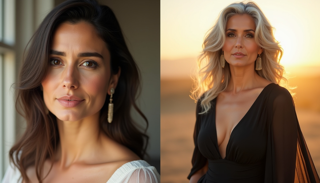 Comparaison visuelle du corps de Salma Hayek avant et après la ménopause, montrant son évolution naturelle