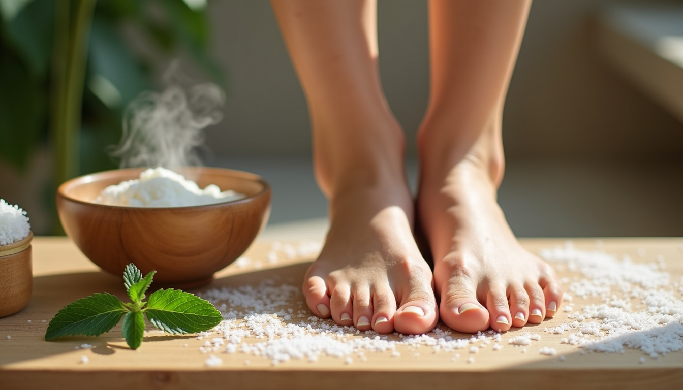 Exfoliation des pieds avec un gommage naturel et une brosse douce