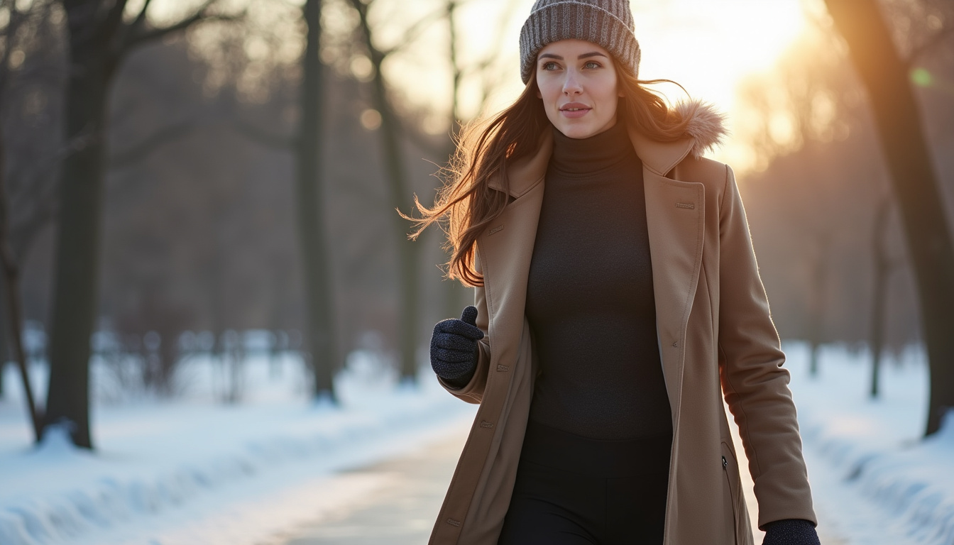 Femme portant des collants HeatTech Uniqlо par temps froid, en extérieur