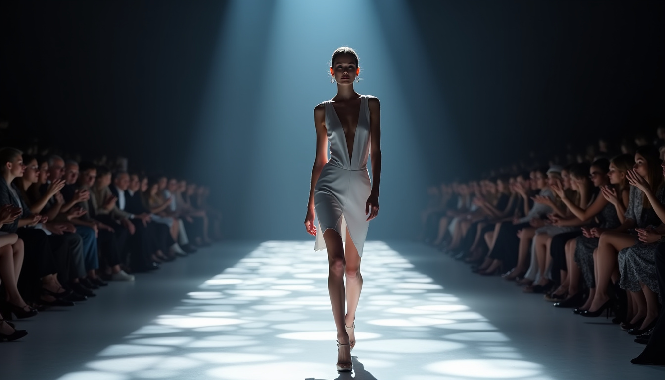 Karlie Kloss en défilé à Paris en 2019, vue de profil montrant sa silhouette élancée