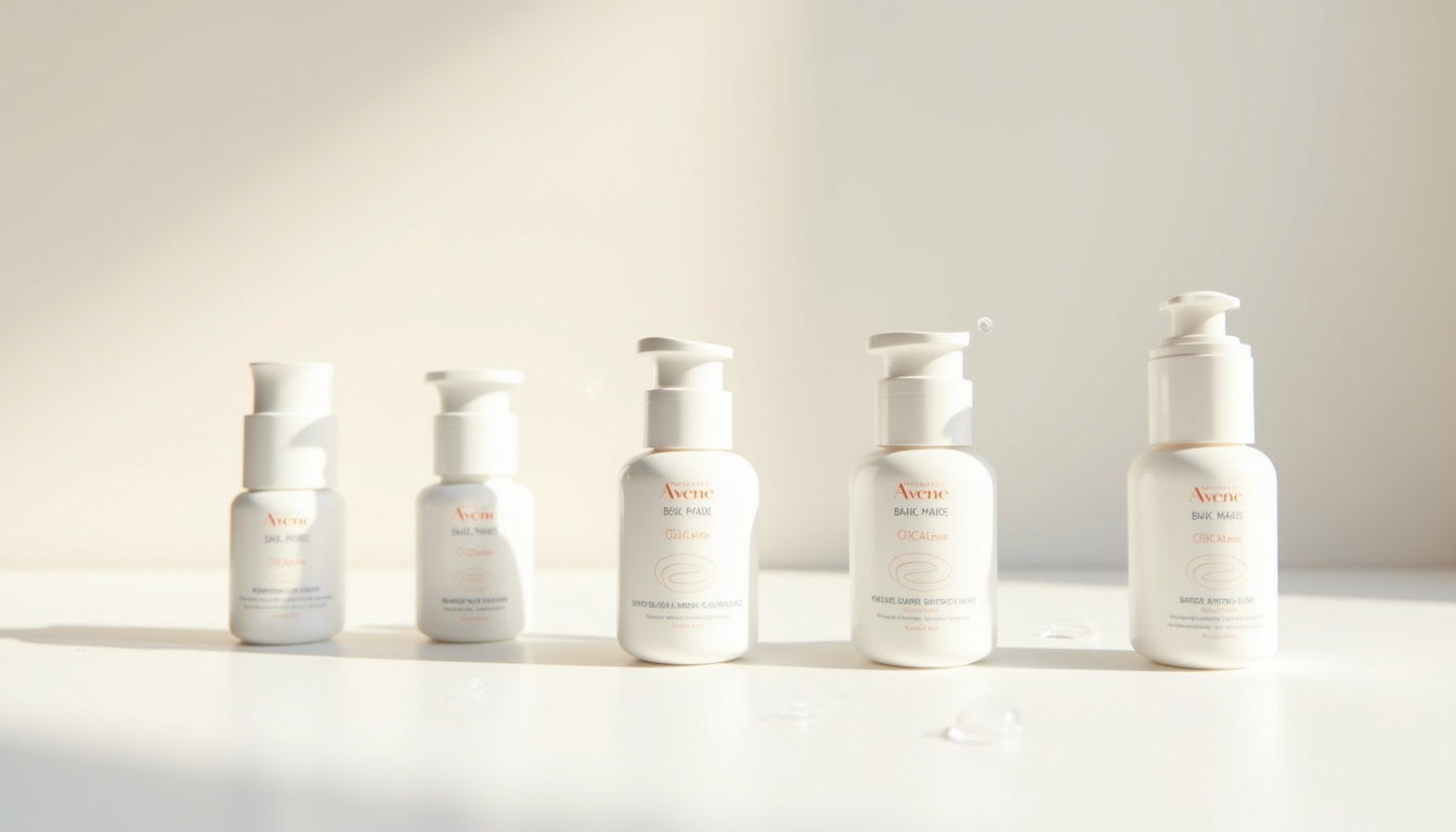 Produits Avène organisés par gamme: XeraCalm, Cicalfate, Cleanance, DermAbsolu