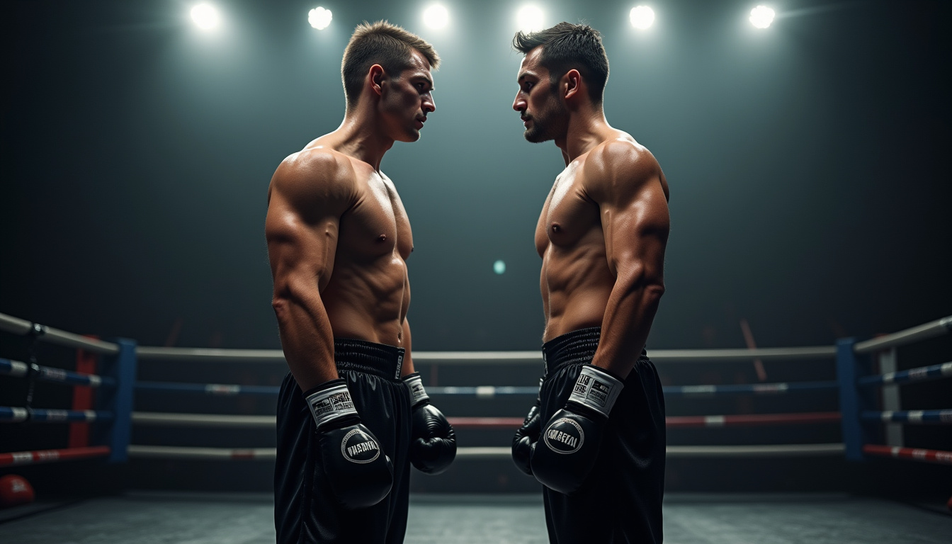 Wladimir et Vitali Klitschko côte à côte en tenue de combat, montrant la légère différence de taille