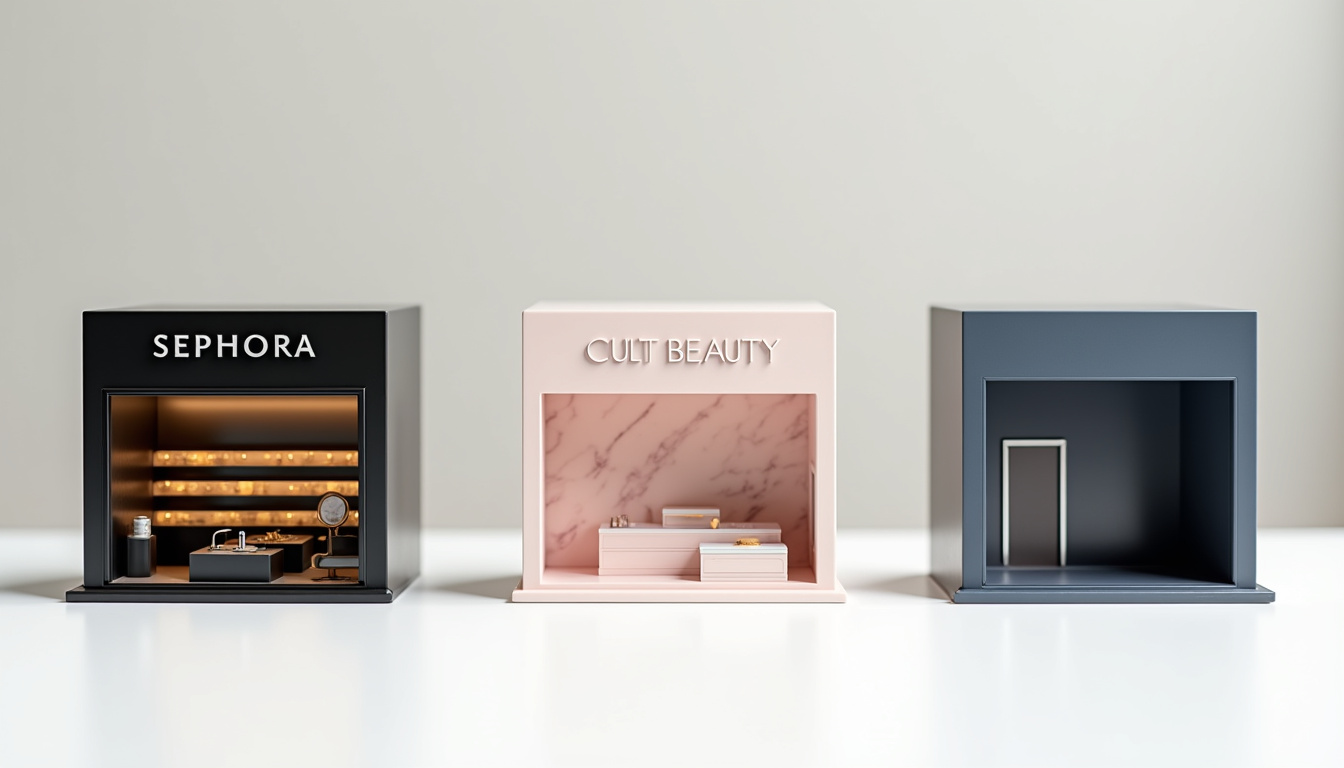 Comparaison visuelle entre l'intérieur de Sephora, Cult Beauty et Lookfantastic