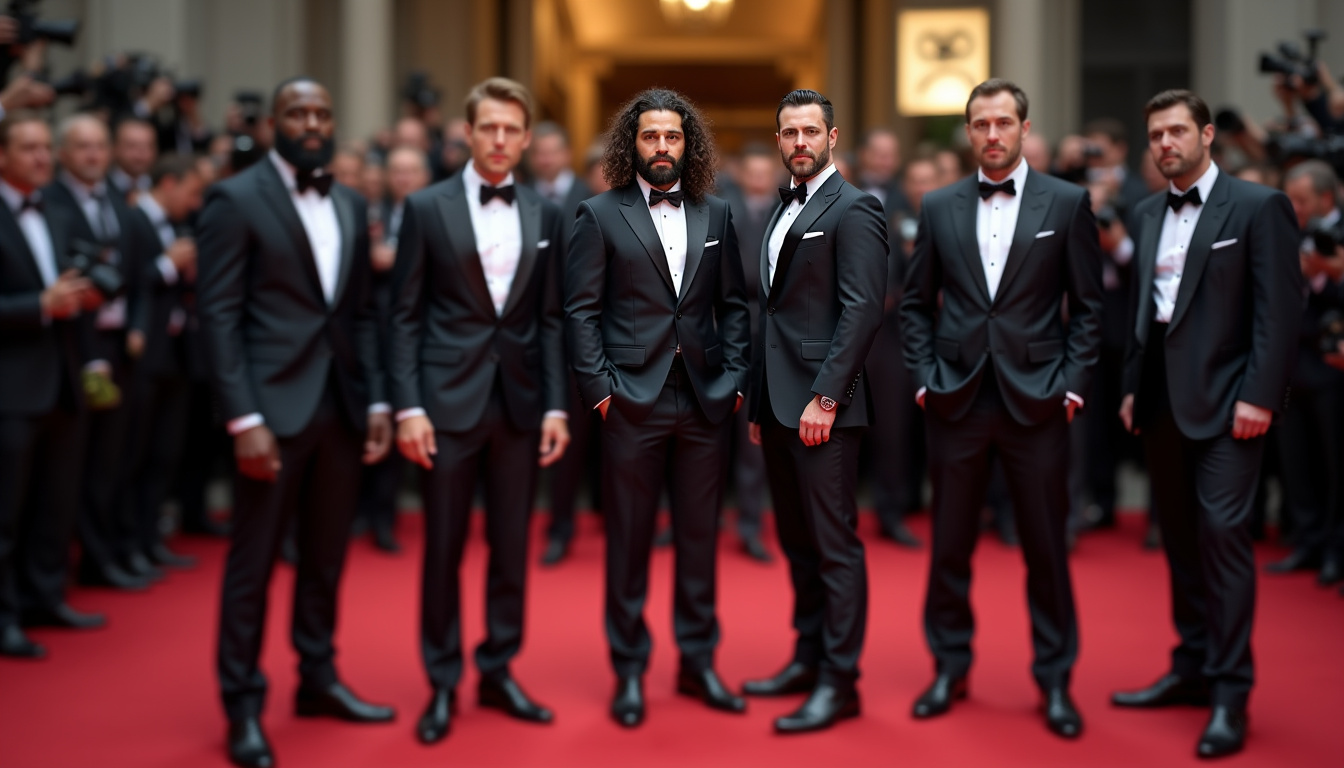 Jason Momoa sur tapis rouge en comparaison de taille avec d'autres acteurs