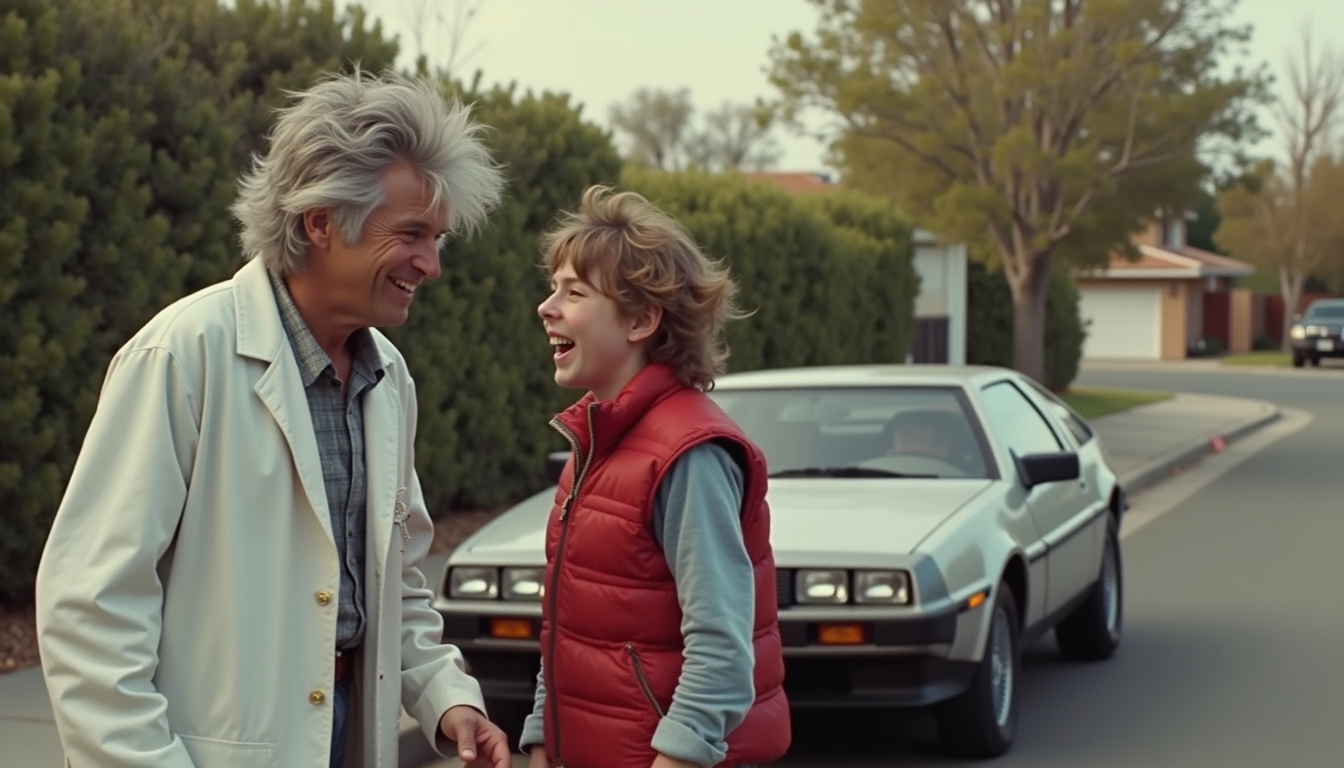Michael J Fox et Christopher Lloyd en scène ensemble dans Retour vers le futur, illustrant le contraste de taille