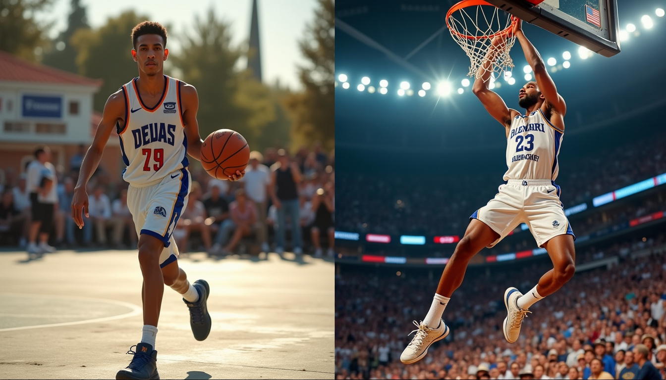 Photos comparatives de Giannis Antetokounmpo adolescent en Grèce et adulte en NBA