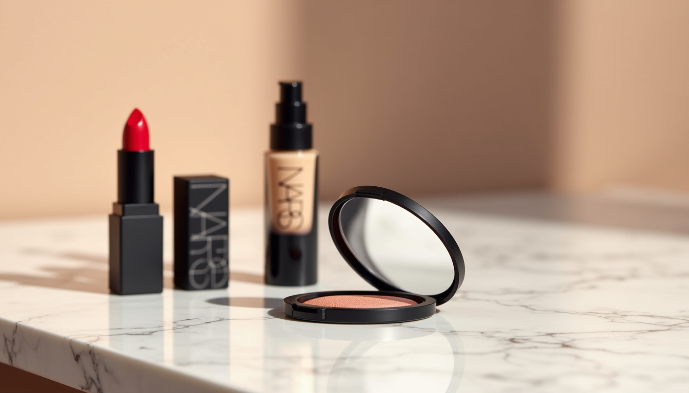 Présentation des produits phares de Nars: rouges à lèvres, fonds de teint et blush Orgasm