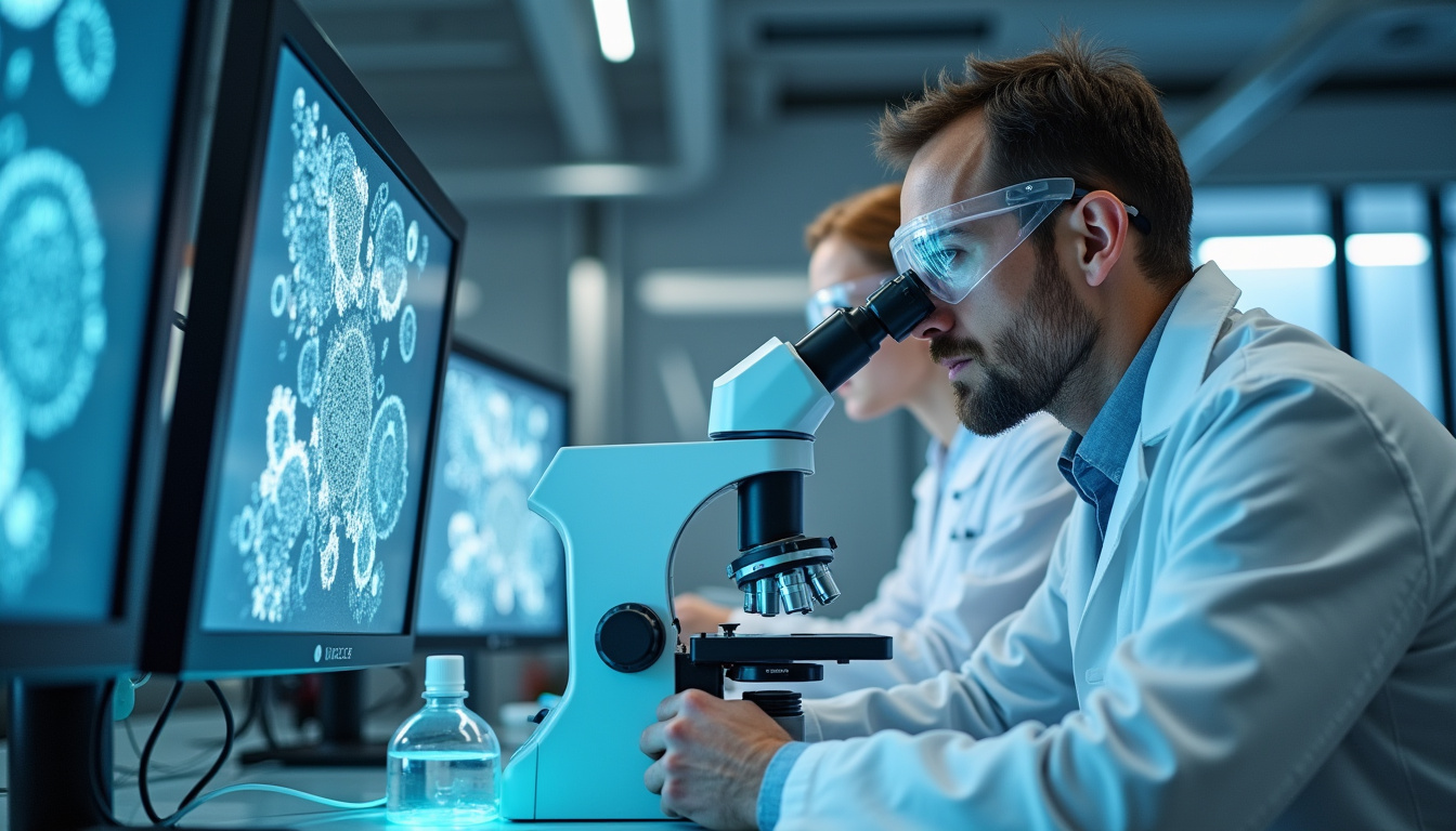 Laboratoire de recherche Bioderma avec scientifiques en blouse analysant des échantillons cutanés