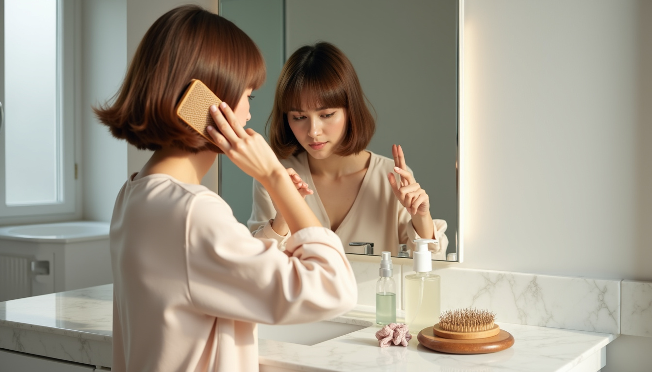 Routine de soins capillaires pour maintenir une coupe carré frange effilée en bon état